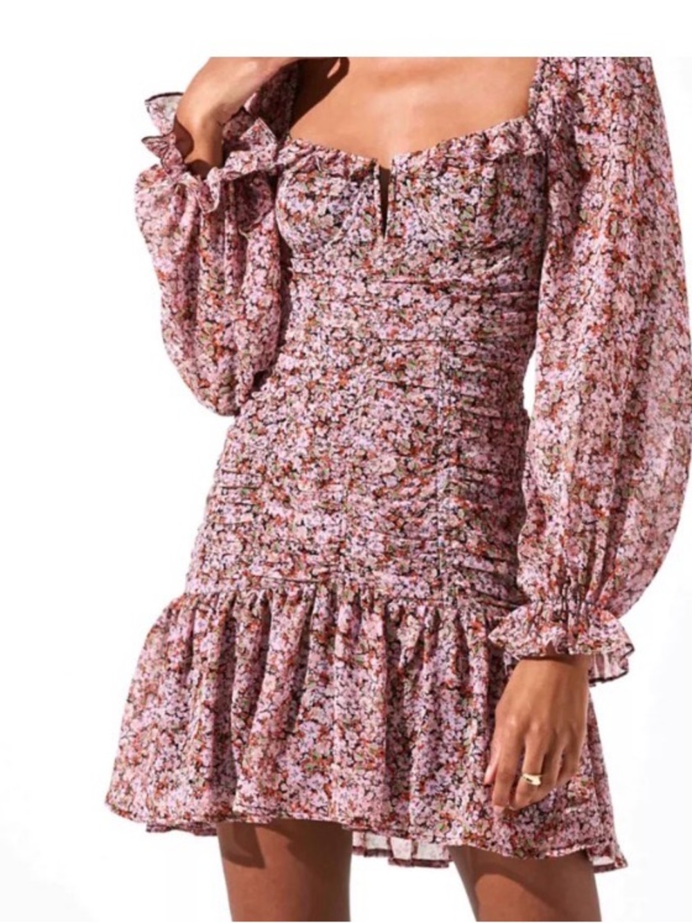 Astr Pink Floral Smocked Mini Dress with Puff Sleeves